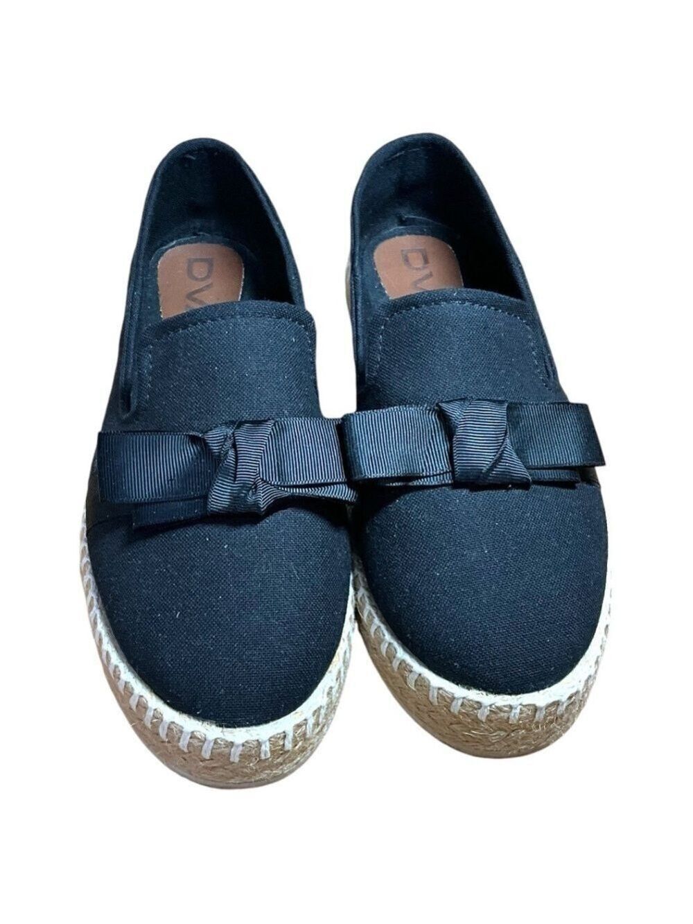 DVA Black 100% Cotton Upper Espadrille Loafers w/ Grosgrain Ribbon Accent Sz 9 - Picture 4 of 9